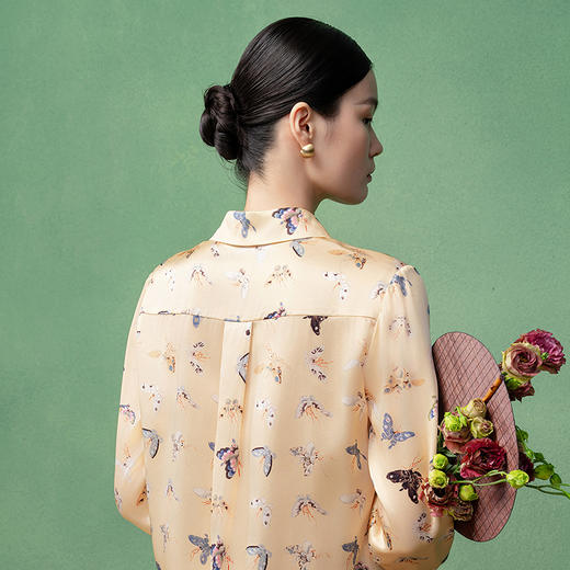 【林栖设计小店】生活在左真丝蝴蝶衬衫印花2025新中式秋季新款上衣女1953083 商品图4