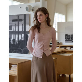 SimpleRetro仿羊绒拼接蕾丝假两件针织T恤女