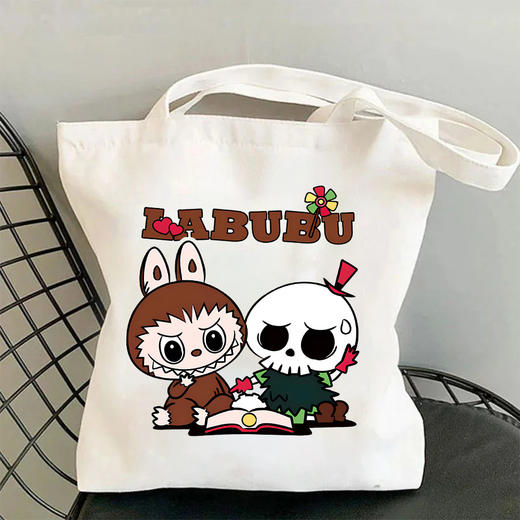 泡泡玛特拉布布labubu单肩大容量学生布袋托特百搭学生帆布手提袋 商品图1