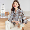 【特惠不退换】复古翻领格子长袖衬衫女秋新款通勤韩系宽松百搭刺绣衬衣    MJ-56063 商品缩略图0