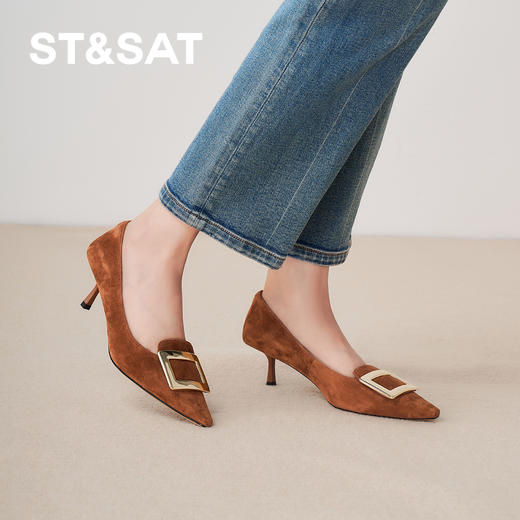 星期六焦糖棕金属方扣细高跟SSD3111112 商品图4