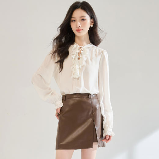 「高货sh」全新升级【铂金会员183/天猫239/差价56】(14200)洛诗琳法式荷叶边系带衬衫2025秋季浪漫天丝雪纺上衣女 商品图3