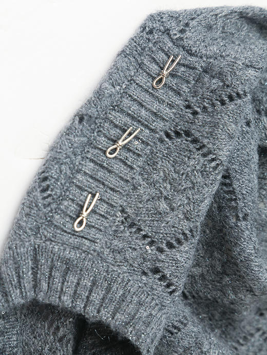 精致感爆棚！灰色镂空菱格针织衫，珍珠点缀超优雅 商品图3