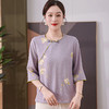 GYYly2913妈妈夏装薄款中袖印花上衣中老年女时尚圆领新款T恤气质冰丝小衫 商品缩略图3