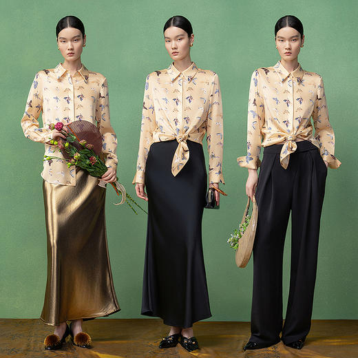 【林栖设计小店】生活在左真丝蝴蝶衬衫印花2025新中式秋季新款上衣女1953083 商品图2