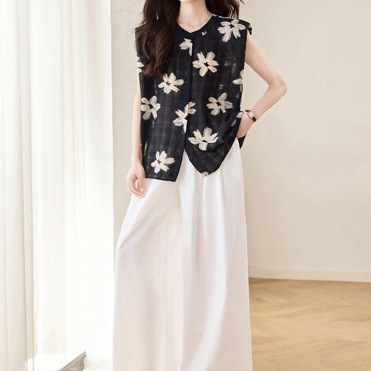 休闲洋气减龄无袖上衣阔腿裤两件套YBER292 商品图3