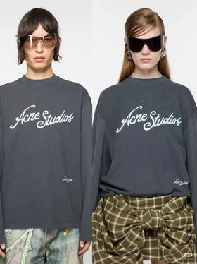 AS家成衣染色水洗做旧刺绣珠地棉舒适圆领长袖T恤