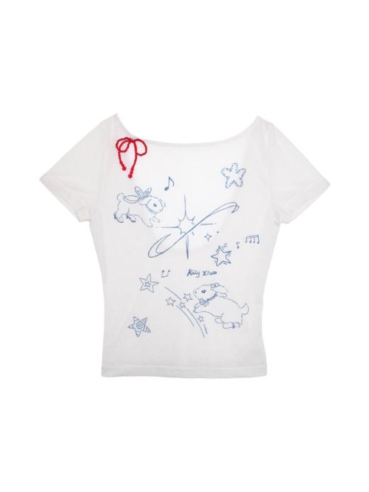 Kaiy Xiao 早秋系列 蝴蝶结串珠 星月双兔短袖 商品图3