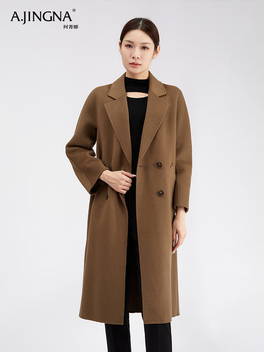 【商城同款】阿菁娜高智羊绒翻驳领双排扣大衣F30D211088 商品图1