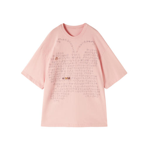 谜底T恤短袖女2025秋季新品休闲百搭印花纯棉磨毛大廓形253MT1038 商品图4