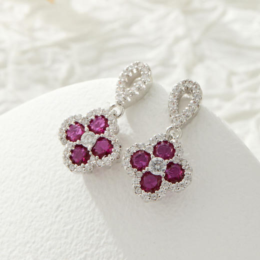 【预售3天】名媛风奢华四叶花耳钉优雅高级感微镶满锆耳坠s925银针精致女耳饰EA13989D100 商品图1