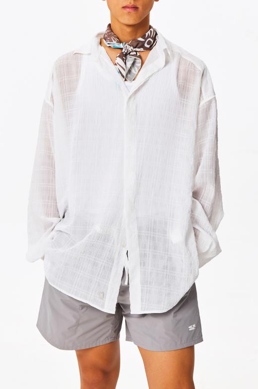 CryingCenter 中性 三色方格泡泡纱海草长袖衬衫 哭喊中心 商品图4