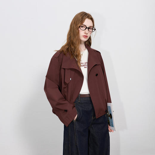 三彩2025秋季新款复古大廓形外套宽松开衫长袖休闲上衣S 商品图2