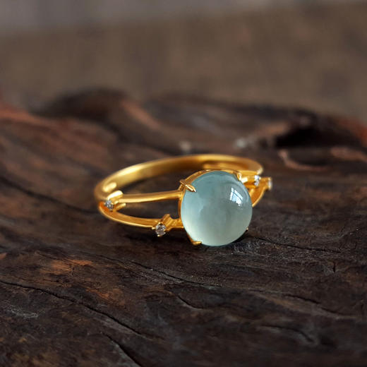 【天然正品】A货翡翠AU750黄金镶钻镶天然细腻晴水冰种蛋面翡翠戒指7.7*7.5MM（皆取最大值）戒圈：13.5号（戒圈可改）女士现售价：2380！310325AH77 商品图3