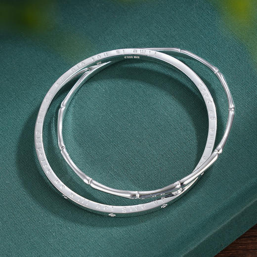 子佩集S999银【时光不老】手镯【TC0242336】纯银手镯双环两个圈竹节英文2507 商品图1