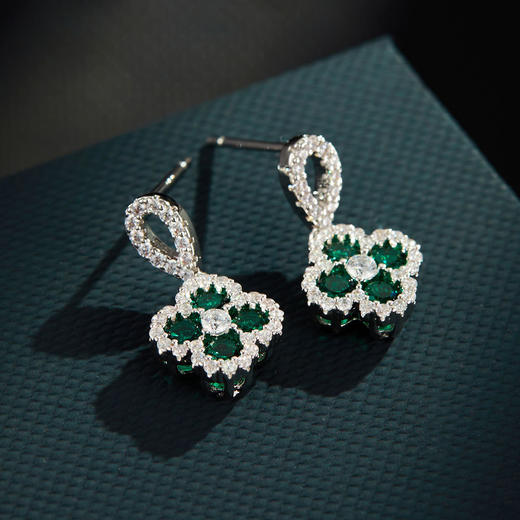 【预售3天】名媛风奢华四叶花耳钉优雅高级感微镶满锆耳坠s925银针精致女耳饰EA13989D100 商品图2