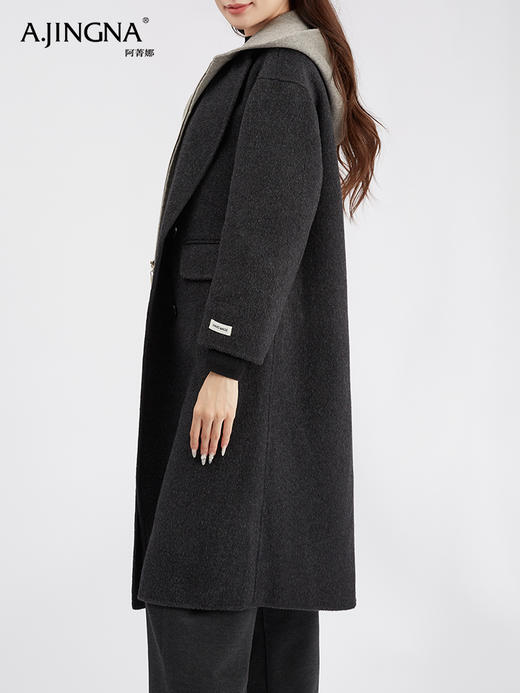 【商城同款】阿菁娜休闲百搭连帽假两件长款羊毛大衣F30D211023 商品图2