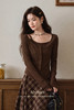 鹿向南「蝉鸣浅吟」法式休闲咖色长袖修身针织衫女早秋假两件上衣 商品缩略图5