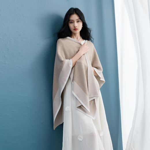 【绵羊毛】三彩2025新款知性风通勤外搭针织披肩简约保暖撞色 商品图2