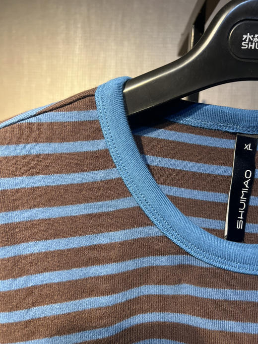 水淼2025秋爆款高弹休闲百搭条纹T恤1524 商品图1