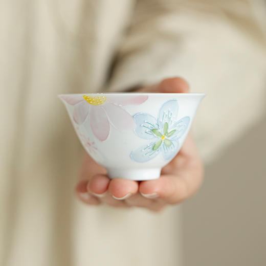 束刻/有田烧/花硕满目/圆逸杯/白瓷手绘花朵小茶杯陶瓷有田烧品茗杯功夫茶具家用茶室喝茶杯 商品图0