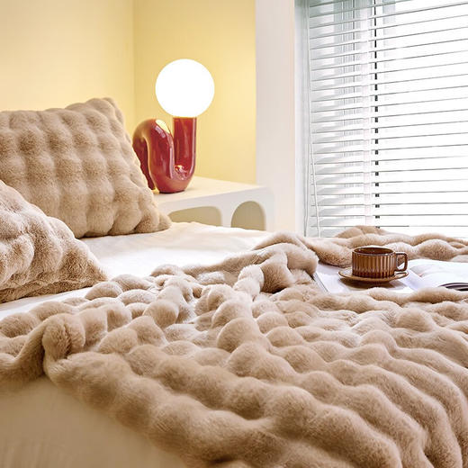 LOVO乐蜗XS VQ0868 轻奢防静电双层仿兔毛毯 85×140cm 咖色 商品图3