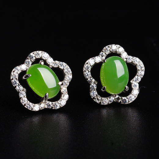 【预售3天】925纯银镶嵌和田碧玉耳环新中式国潮古风梅花玉耳8710245113 商品图1