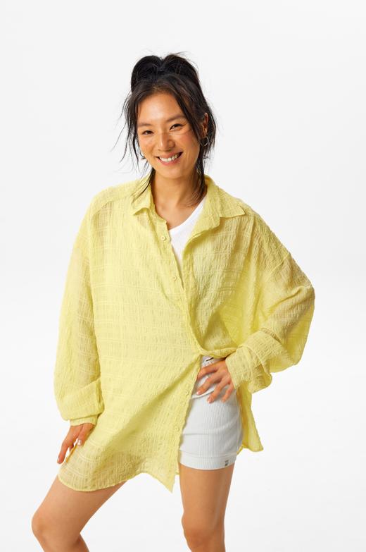 CryingCenter 中性 三色方格泡泡纱海草长袖衬衫 哭喊中心 商品图0