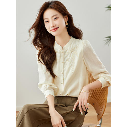 【预售3天】PY 早秋季中国风长袖气质衬衣 &2051-衬衫 商品图1