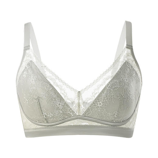 真丝无钢圈呼吸感内衣 桑蚕丝蕾丝花边小V领聚拢收副乳文胸TG02S264 商品图5