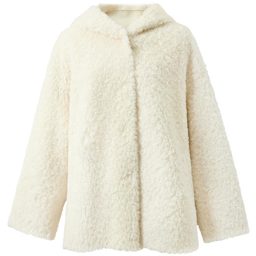 三彩2025冬季新款仿绵羊毛环保皮草连帽毛毛外套宽松简约M 商品图4