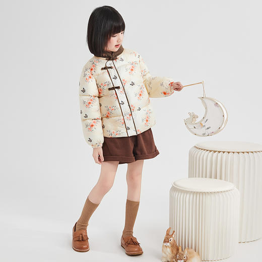 笛莎Deesha 童装女童羽绒服2025冬新款女童国风拼接水墨风花朵轻薄羽绒服 商品图2