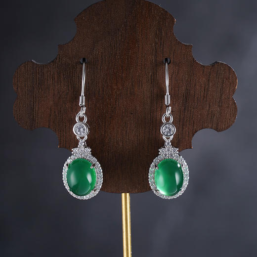 子佩集S925银【翠影摇春】耳环【ES011311】纯银绿玉髓椭圆2507 商品图4