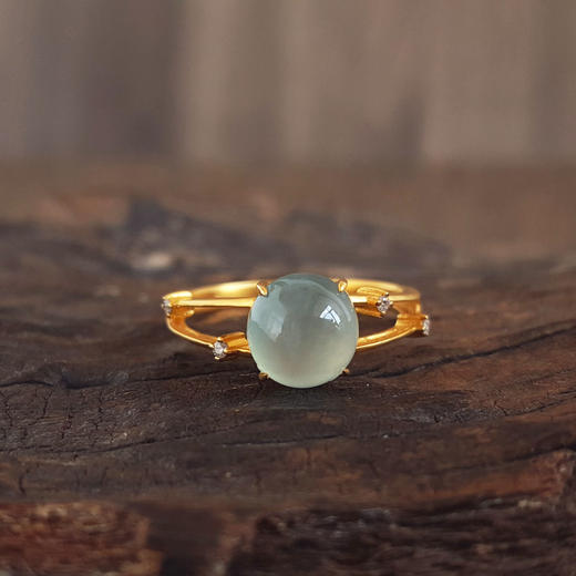 【天然正品】A货翡翠AU750黄金镶钻镶天然细腻晴水冰种蛋面翡翠戒指7.7*7.5MM（皆取最大值）戒圈：13.5号（戒圈可改）女士现售价：2380！310325AH77 商品图5