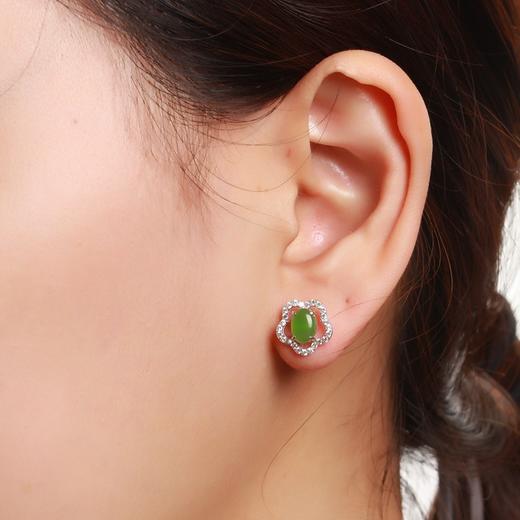 【预售3天】925纯银镶嵌和田碧玉耳环新中式国潮古风梅花玉耳8710245113 商品图0