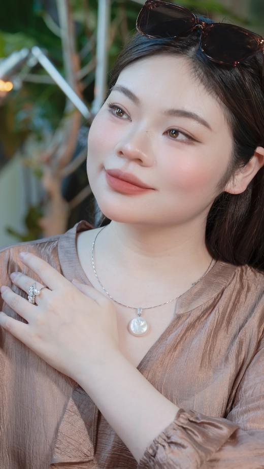 一周发货💖【淡水珍珠  开口戒指&吊坠项链】独一无二的纽扣状巴洛克吊坠，吊坠非正圆，每一颗都唯一~4-7MM 7A级别高亮泽扁圆戒指天鹅设计感造型珍珠戒指，开口设计，指围大可调节 商品图6