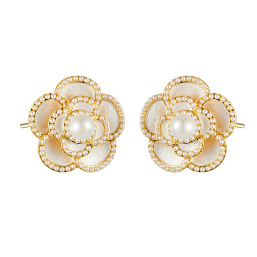 【预售3天】法式优雅山茶花耳钉时尚轻奢珐琅滴油花朵耳环s925银针仿珍珠耳饰EA14194 商品图3