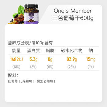 1号会员店 三色葡萄干 600g  无核大颗粒新疆特产蜜饯零食果干0添加 /休闲食品 /蜜饯果干 /葡萄干 商品图5