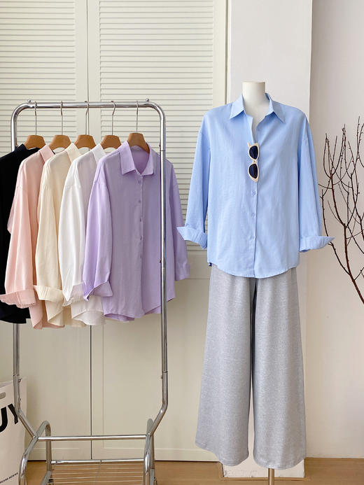 【初秋多巴胺穿搭｜把彩虹穿在身上！】纯色衬衫气质POLO领，亲肤的面料手感柔软，立体剪裁干净减龄 商品图3