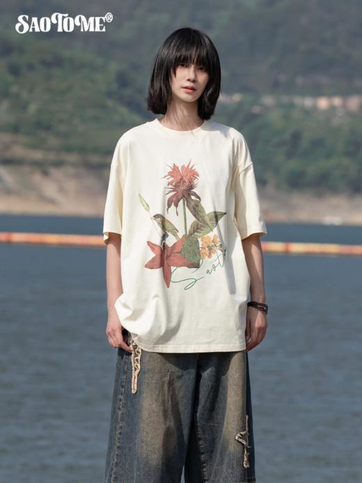早乙女惠子saotome/STMTX12013/鲜花印花宽松短袖T恤 商品图0