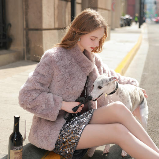 三彩2025冬季新款环保皮草立领毛毛外套宽松优雅气质M 商品图1