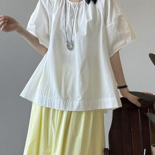 A5989韩系纯棉系带露背镂空娃娃衫女 夏季设计感圆领短袖衬衫 商品图1