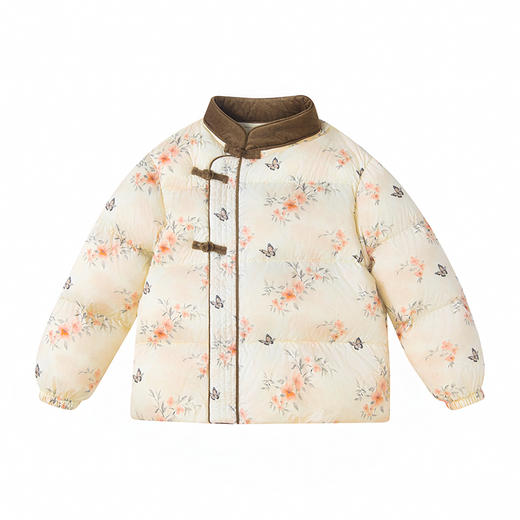 笛莎Deesha 童装女童羽绒服2025冬新款女童国风拼接水墨风花朵轻薄羽绒服 商品图4