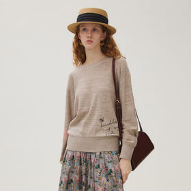 谜底套头针织衫女2025秋新品文艺百搭圆领柔软绣花毛衣253MZ1397