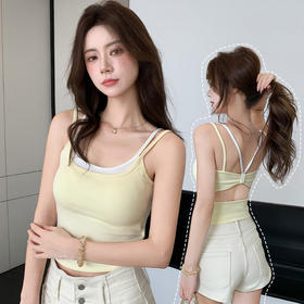 【拍1发2 假两件小吊带背心】女夏季修身显瘦带胸垫内搭辣妹可外穿上衣