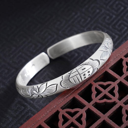 【莲开福满】子佩集S999手工银手镯原创设计【55041246】2506 商品图1