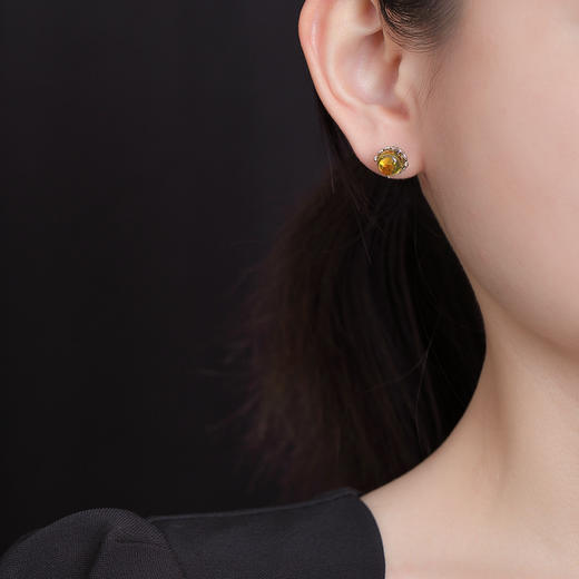 【繁华幻梦】花珀S925纯银花苞镂空圆珠耳钉【CW-ED04226】 商品图3