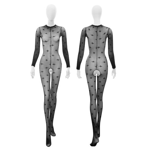 霏慕 网红风开裆提花连身丝袜ZY70 情趣内衣网衣丝袜黑丝性感睡衣连体衣夫妻刺激女连身网袜套装 商品图7