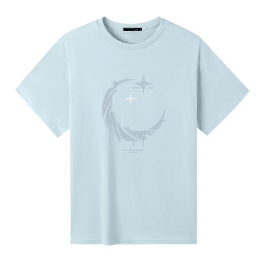 GXG男装【月亮印花】夏季时尚潮流星空元素情侣款圆领纯棉短袖t恤K&C 商品图4