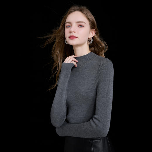 【宋轶同款】[可机洗]100绵羊毛]三彩2025冬季新款针织衫修身打底衫简约M 商品图3